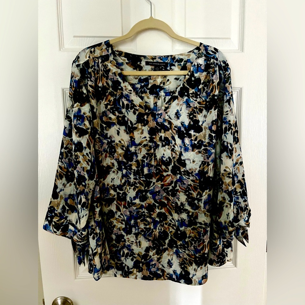 Zac & Rachel Size 2x Blue Floral Print Women's Top